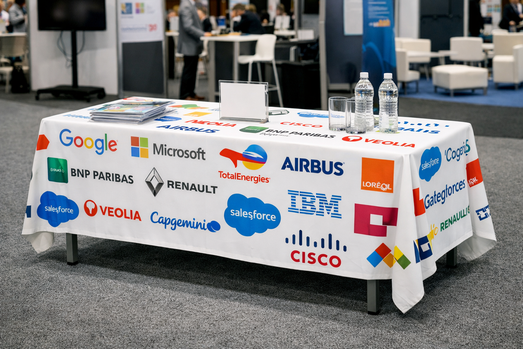 Custom promotional tablecloth in polyester fabric